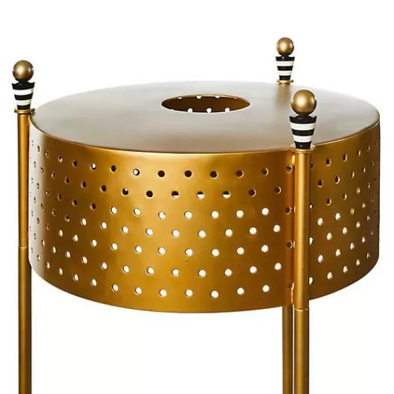 Lampada da Terra Elegante con Strisce in Pelle e Ripiano - Design MacKenzie-Childs Disponibile Online