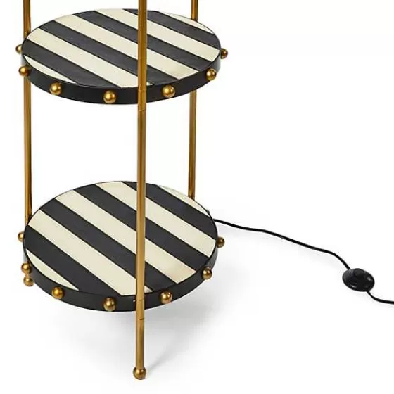 Lampada da Terra Elegante con Strisce in Pelle e Ripiano - Design MacKenzie-Childs Disponibile Online