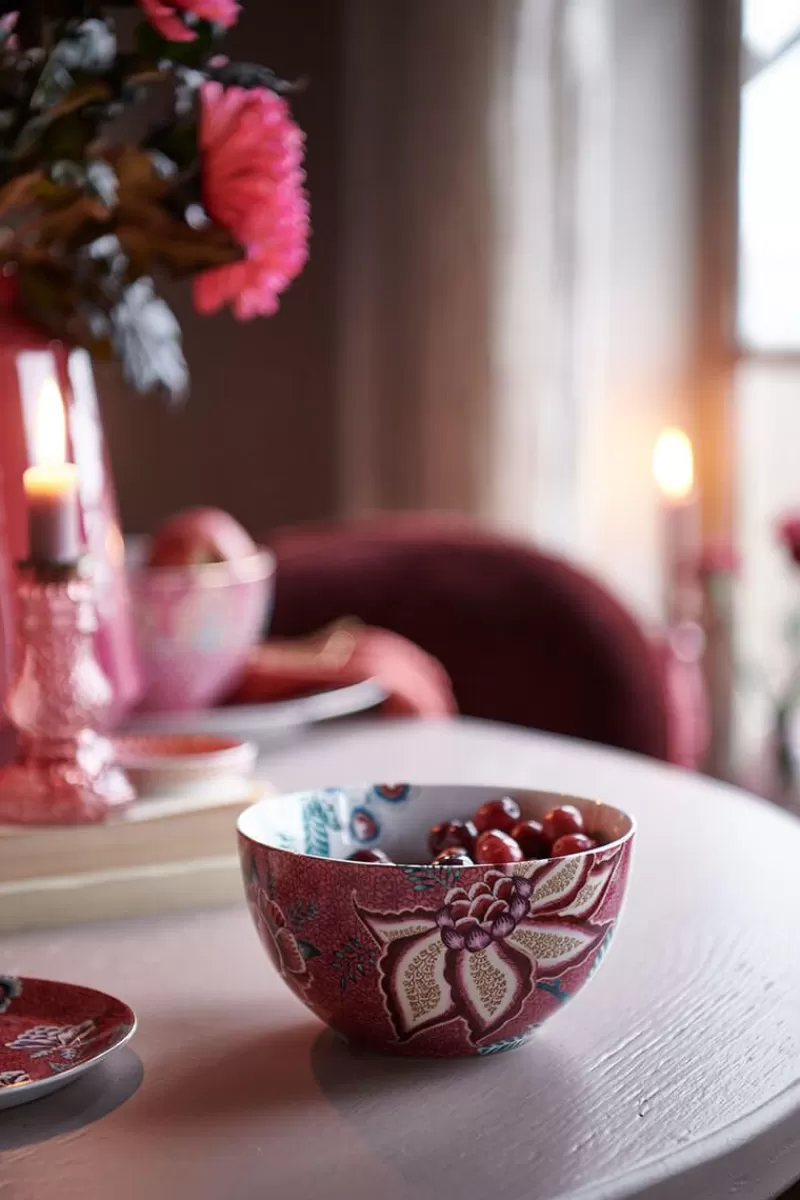 Pip Studio - Set Colazione Festa dei Fiori da 3 Pezzi in Rosa Scuro con Motivi Botanici