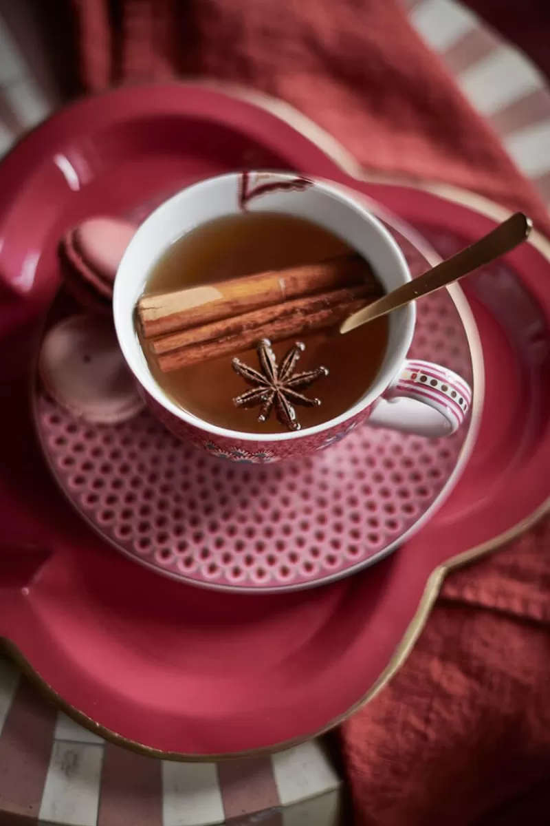 Pip Studio - Set da 2 Tazze da Caffè con Piattini, Decorazione Festival Floreale in Rosa Scuro - Design Elegante per Appassionati di Caffè
