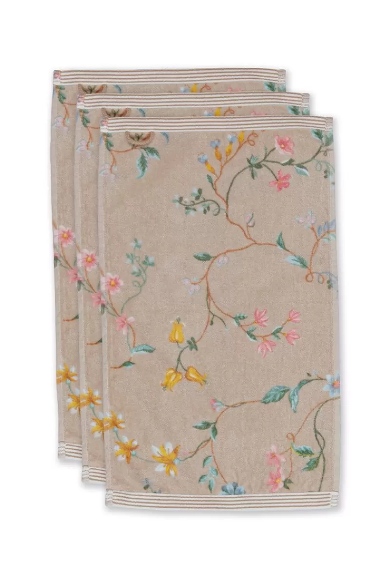 Sconto Lampo! Set Asciugamani da Bagno Pip Studio - Motivo Botanico Les Fleurs, 3 Pezzi 30x50 cm in Tonalità Terra con Ricamo Elegante