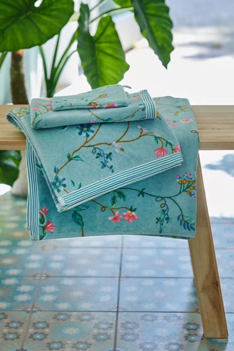 Pip Studio - Set da 3 Asciugamani Eleganti con Stampa Floreale, 30x50 cm, Blu
