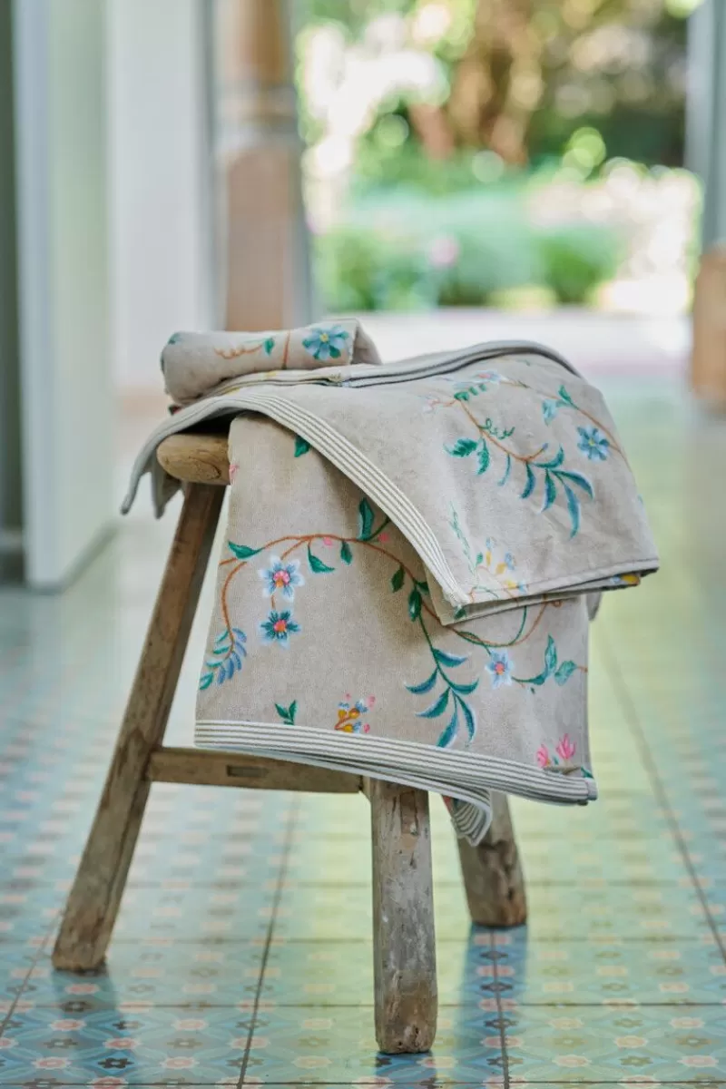 Sconto Lampo! Set Asciugamani da Bagno Pip Studio - Motivo Botanico Les Fleurs, 3 Pezzi 30x50 cm in Tonalità Terra con Ricamo Elegante