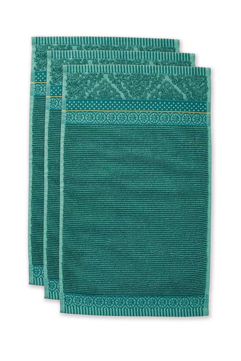 Set Asciugamani Ospiti Pip Studio - 3 Pezzi Spugna Morbida 30x50 cm, Verde Zellige - Offerta Confortevole per Bagno Moderno