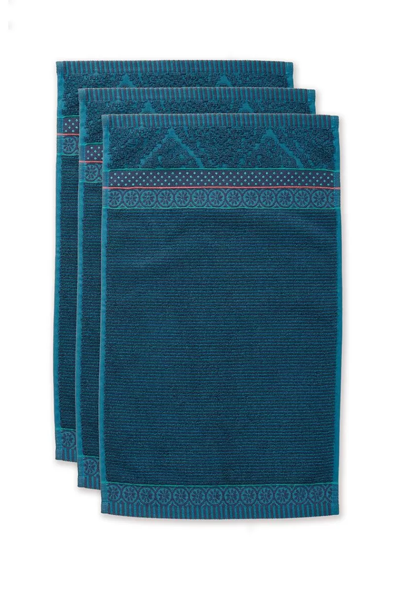 Offerta Speciale: Set di 3 Asciugamani Pip Studio Zellige Dunkel - Morbidi, 30x50 cm, Blu Intenso