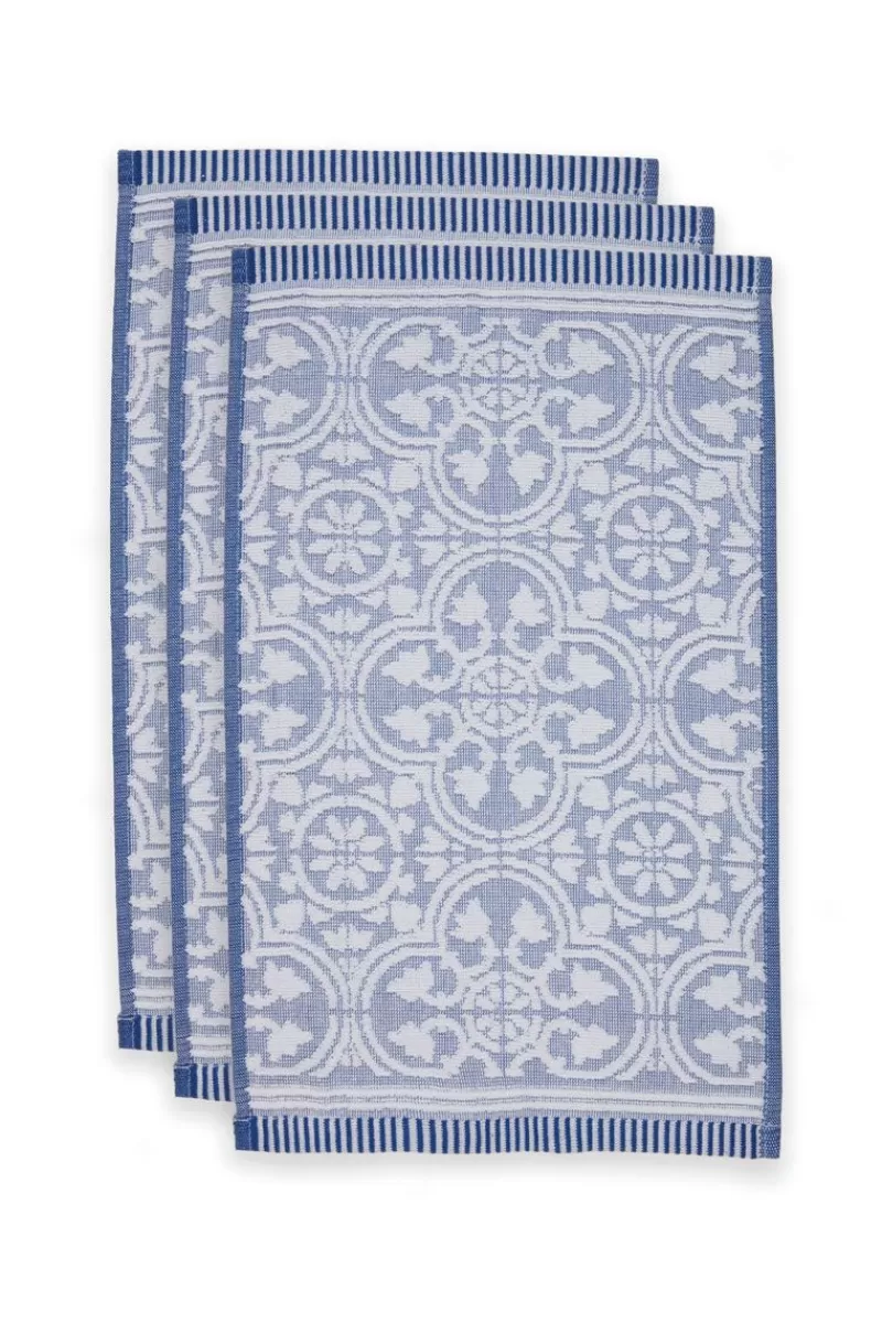 Pip Studio Tile De Pip - Kit da 3 Asciugamani Eleganti per Ospiti, Design Moderno in Tonalità Blu con Misure 30x50 cm