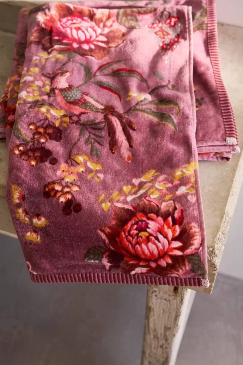 Pip Studio Asciugamano Grande Lussuoso con Design Floreale in Tonalità Malva - Misura Generosa 70x140 cm, Viola (Promozione Flash)