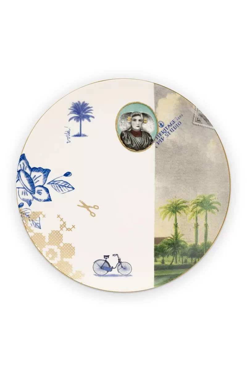 Piatto da Colazione Elegante con Stampa Palma - Collezione Heritage Pip Studio, Bianco, 20 cm