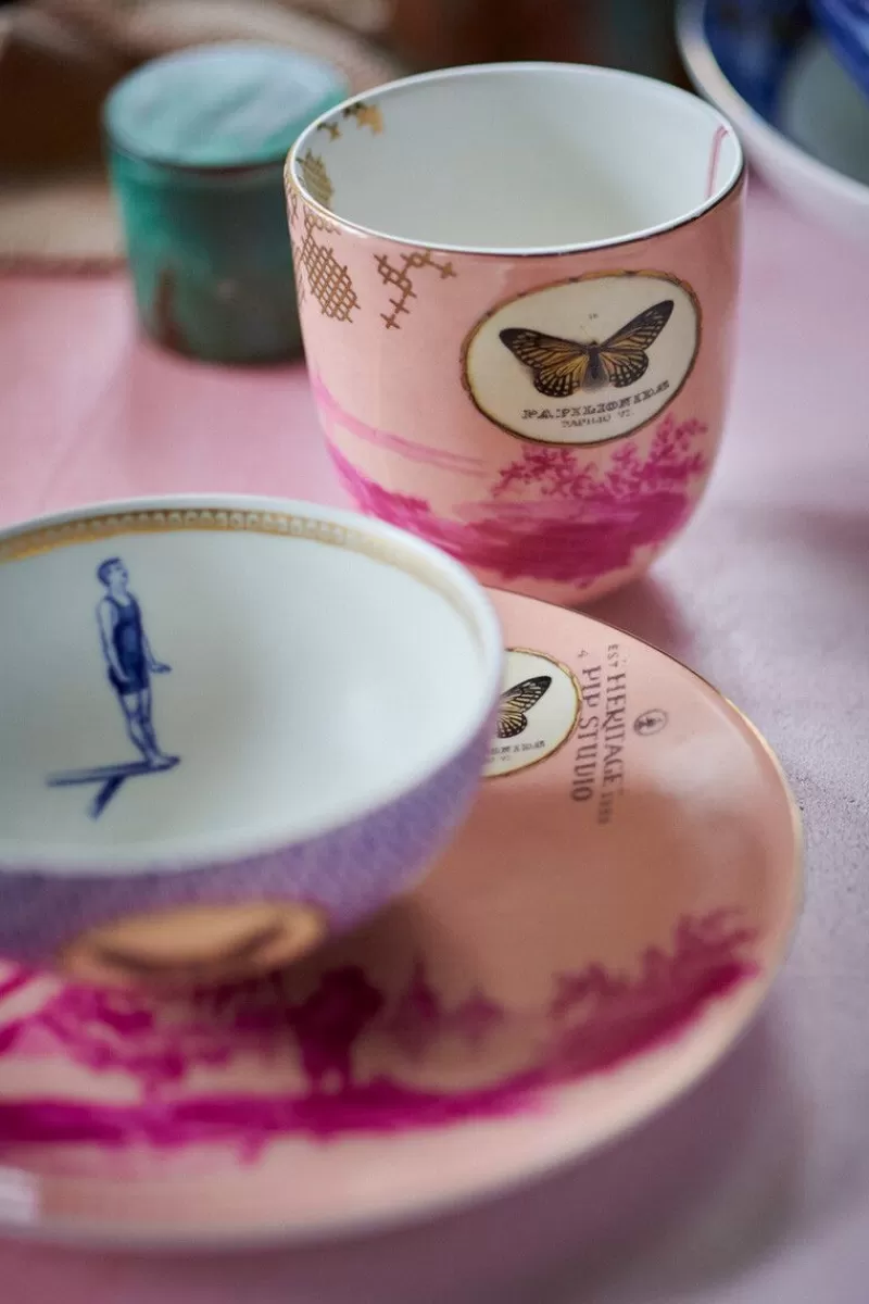Piatto da Dolce Vintage Pip Studio - Decorato a Mano con Motivi Floreali in Tonalità Rosa Antico, Diametro 18 cm - Collezione Esclusiva