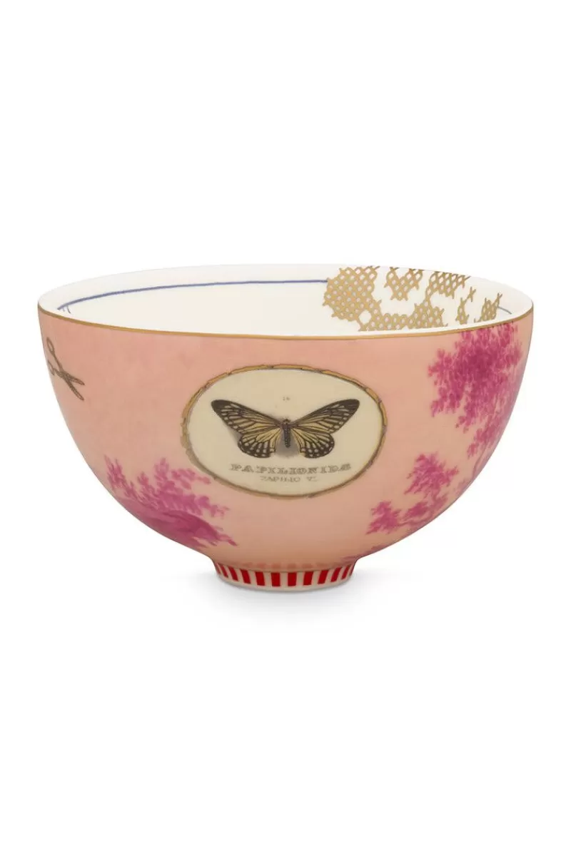 Ciotola decorativa rosa polveroso con motivi floreali - Collezione Heritage Pip Studio, 12 cm