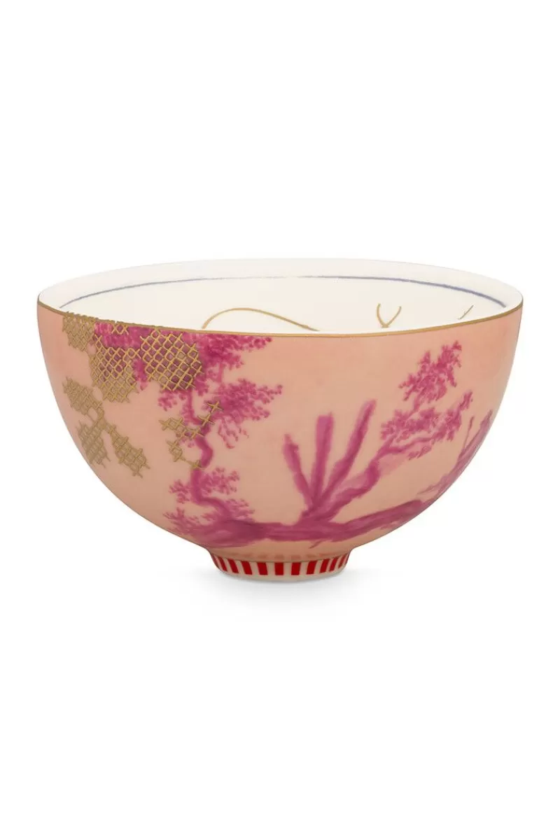 Ciotola decorativa rosa polveroso con motivi floreali - Collezione Heritage Pip Studio, 12 cm