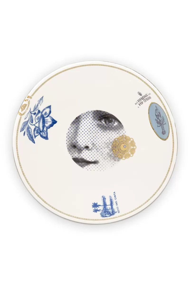 Pip Studio Collezione Heritage - Piatto Decorativo con Bordi Artigianali Blu, Diametro 20cm
