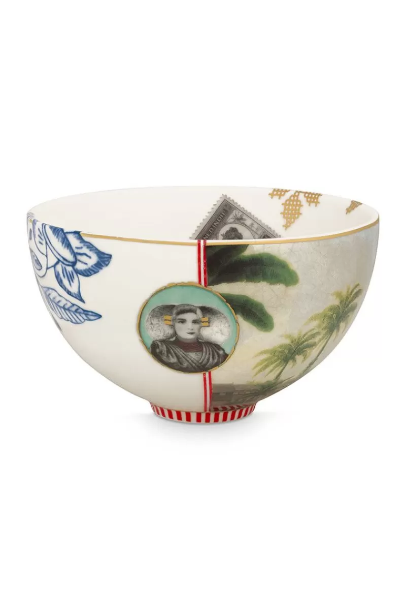 Vintage ciotola decorativa con motivo palma - 15 cm in bianco crema | Collezione esclusiva Pip Studio, ultime unità disponibili