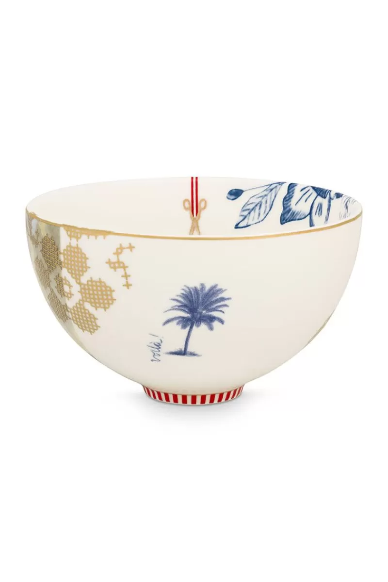 Vintage ciotola decorativa con motivo palma - 15 cm in bianco crema | Collezione esclusiva Pip Studio, ultime unità disponibili