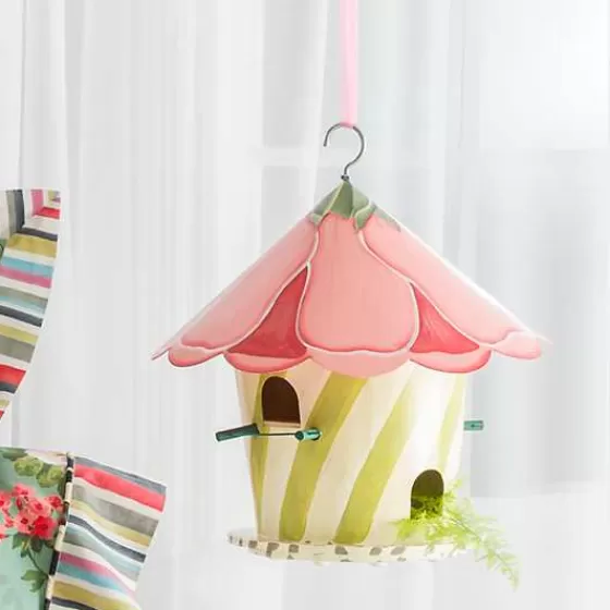 Incantevole Casetta per Uccelli Hollyhock - Creazione Artigianale MacKenzie-Childs con Stile Decorativo Contemporaneo