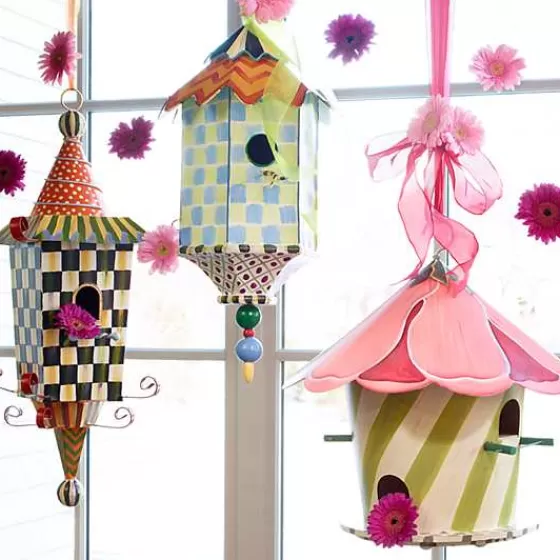 Incantevole Casetta per Uccelli Hollyhock - Creazione Artigianale MacKenzie-Childs con Stile Decorativo Contemporaneo