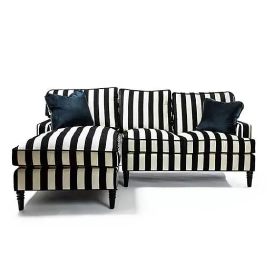 Divano Modulare Elegante MacKenzie-Childs - Composizione 2 Elementi con Chaise Longue, Design Moderno a Righe Nere e Bracciolo Sinistro, Collezione Esclusiva