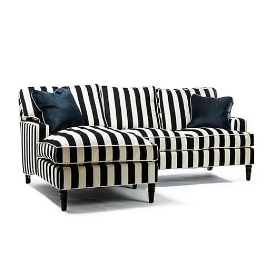Divano Modulare Elegante MacKenzie-Childs - Composizione 2 Elementi con Chaise Longue, Design Moderno a Righe Nere e Bracciolo Sinistro, Collezione Esclusiva