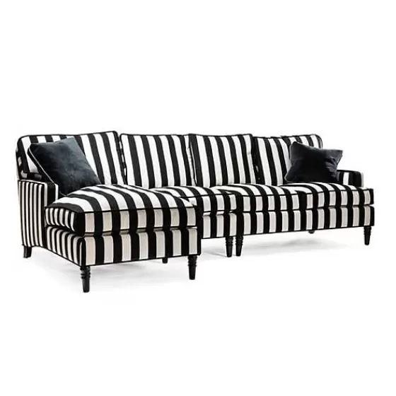 Divano Modulare Elegante MacKenzie-Childs - Composizione 2 Elementi con Chaise Longue, Design Moderno a Righe Nere e Bracciolo Sinistro, Collezione Esclusiva
