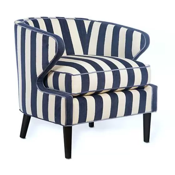 Poltrona Decorativa Righe Blu con Rivestimento in Chenille Morbido - Design Esclusivo MacKenzie-Childs