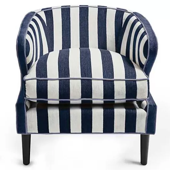 Poltrona Decorativa Righe Blu con Rivestimento in Chenille Morbido - Design Esclusivo MacKenzie-Childs