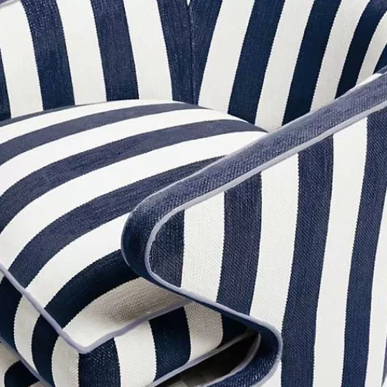 Poltrona Decorativa Righe Blu con Rivestimento in Chenille Morbido - Design Esclusivo MacKenzie-Childs