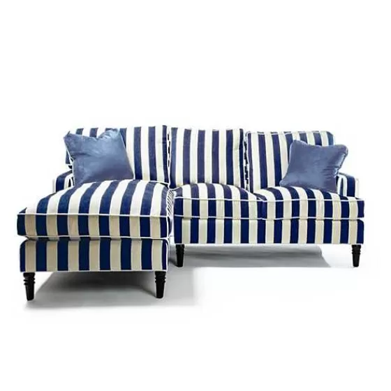 Divano Sezionale MacKenzie-Childs | Modulabile 2 Pezzi con Chaise e Bracciolo a Sinistra | Design Righe Blu Marino | Exclusive Outlet Collection