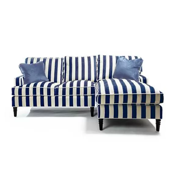 Divano componibile due pezzi con chaise destra in stile marino - Righe blu navy su struttura elegante | Collezione MacKenzie-Childs