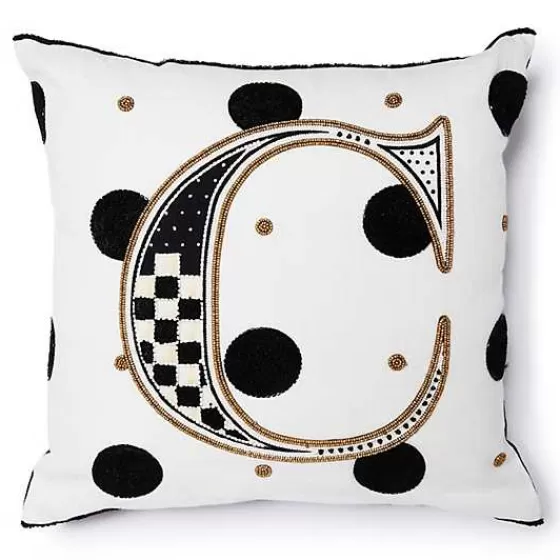Cuscino Decorativo con Ricamo 'C' e Perline - Design Elegante by MacKenzie-Childs
