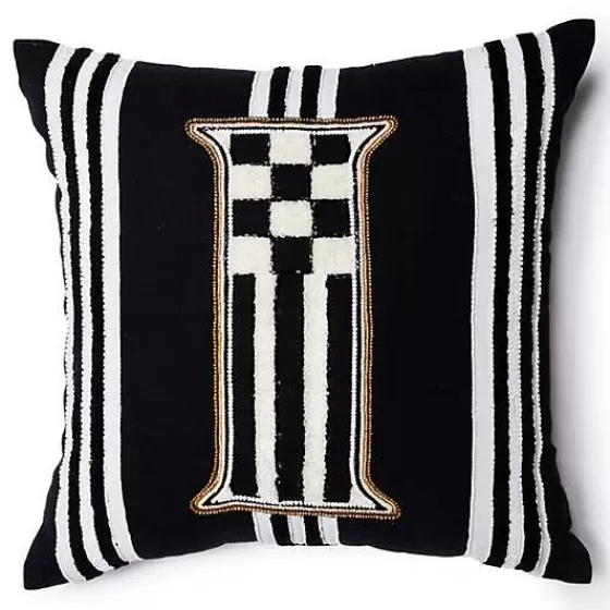 MacKenzie-Childs | Cuscino Elegante con Monogramma 'I' e Perline | Stile Ricamato | In Promozione