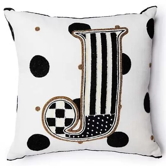 Cuscino Elegante con Monogramma J e Decorazioni a Perline - Edizione Speciale MacKenzie-Childs con Sconto Esclusivo
