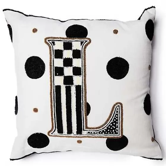 Cuscino Elegante con Perline e Iniziale L Ricamata - Design Esclusivo MacKenzie-Childs in Offerta Limitata