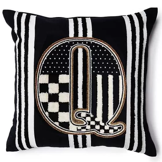 Cuscino Decorativo con Monogramma Q e Perline - Design Elegante Firmato MacKenzie-Childs