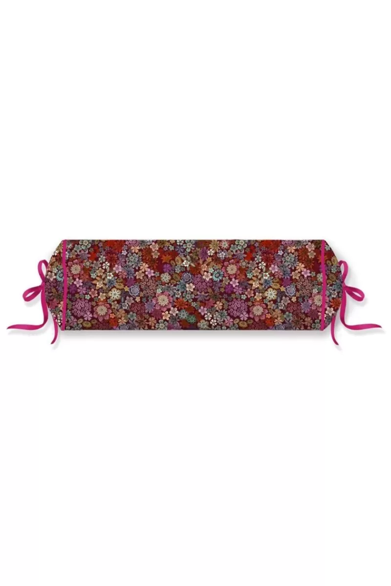 Pip Studio Design - Cuscino Cervicale Floreale in Velluto Bordeaux con Stampa Elegante per Relax e Comfort