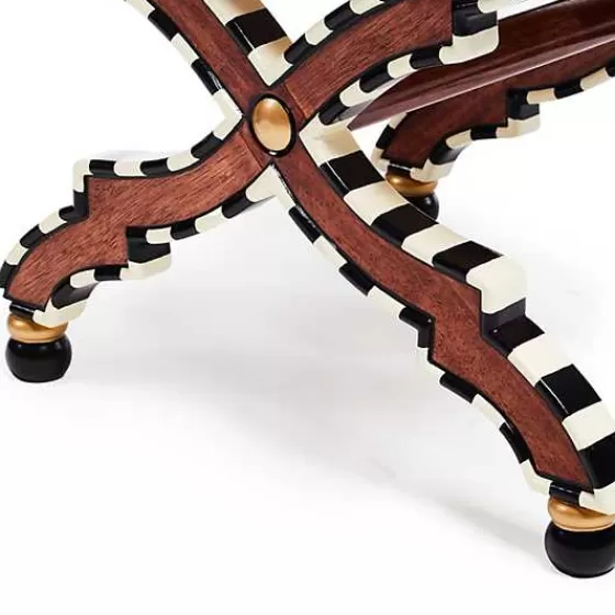 MacKenzie-Childs: Sgabello Elegante con Rivestimento Righe Wall Street - Design Decorativo Imbottito, Collezione Esclusiva