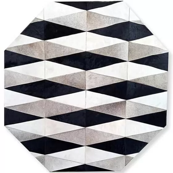 Tappeto Ottagonale in Pelle e Pelo Naturale - Design Elegante MacKenzie-Childs, Sagoma Parallela 6 Piedi, Confezione Artigianale