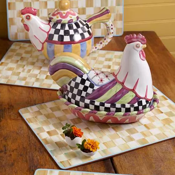 Eleganti Sottopiatti in Pergamena a Quadri, Fondo in Sughero – Confezione da 4 Pezzi, Collezione MacKenzie-Childs in Offerta Speciale
