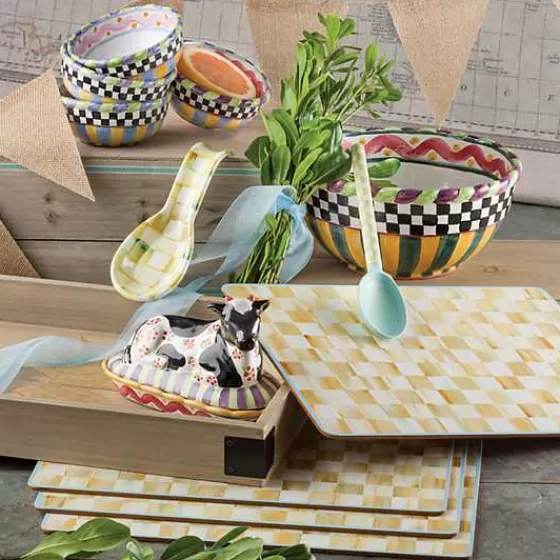 Eleganti Sottopiatti in Pergamena a Quadri, Fondo in Sughero – Confezione da 4 Pezzi, Collezione MacKenzie-Childs in Offerta Speciale