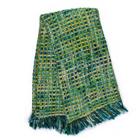 Coperta Artigianale MacKenzie-Childs - Trama a Canestro con Motivi Pavone, Lana Elegante per il Soggiorno