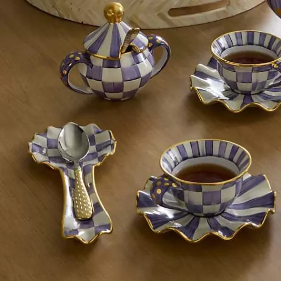 Portacucchino in Ceramica Fantasia Prugna Quadrettata - Design Esclusivo MacKenzie-Childs, Stile Collezione Elegante
