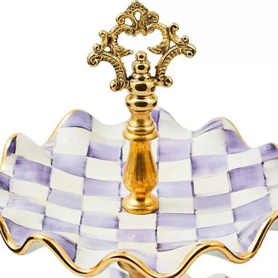 Elegante vassoio portadolci in ceramica a due livelli - Fantasia prugna decorata | Collezione esclusiva MacKenzie-Childs