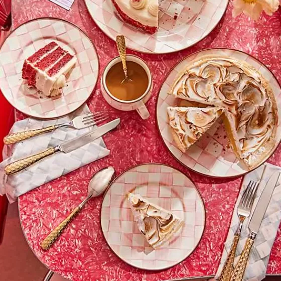 Piatto Decorato Rosy Check per Insalate e Dessert - Linea Esclusiva MacKenzie-Childs