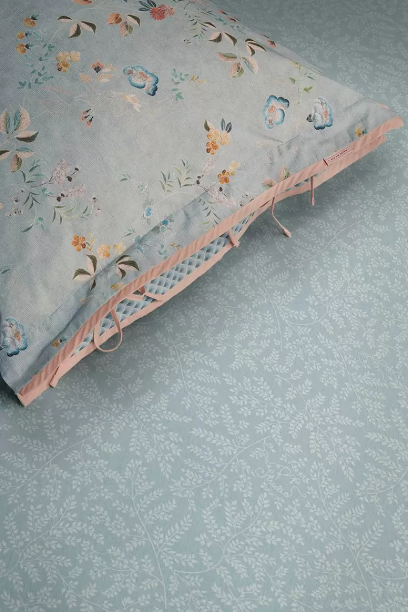 Pip Studio - Lenzuolo Copripiumino in Tinta Grigio-Blu con Motivo Fogliame Elegante