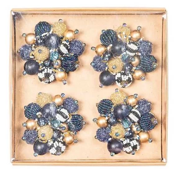 Anelli Portatovaglioli Artigianali Notte Stellata - 4 Pezzi con Decorazioni a Perle - Edizione Speciale MacKenzie-Childs