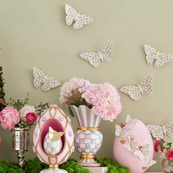 Affresco Murale Argento con Coppia di Farfalle - Quadri Decorativi MacKenzie-Childs in Stile British Chic
