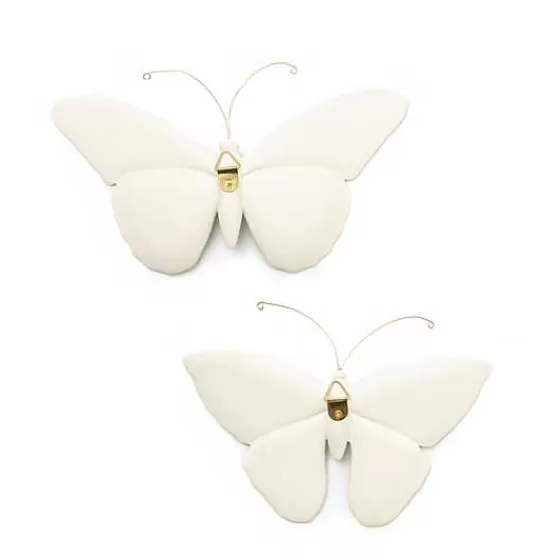 Affresco Murale Argento con Coppia di Farfalle - Quadri Decorativi MacKenzie-Childs in Stile British Chic