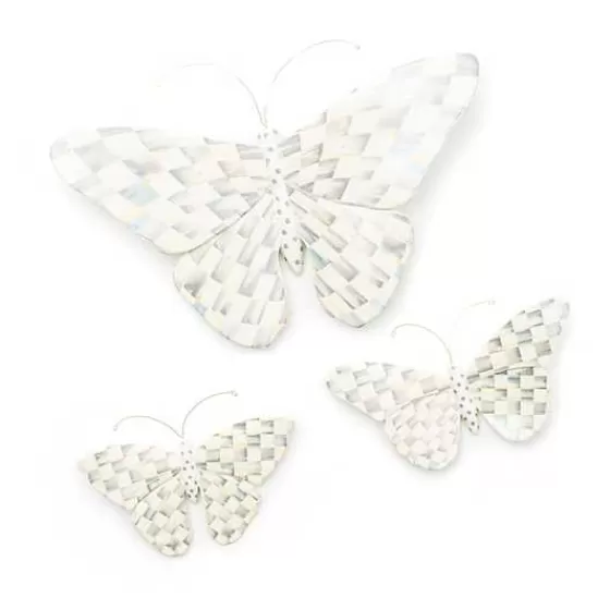 Affresco Murale Argento con Coppia di Farfalle - Quadri Decorativi MacKenzie-Childs in Stile British Chic
