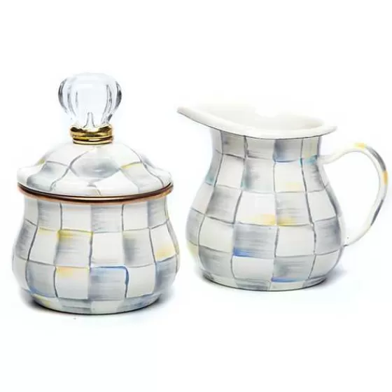 Elegante Servizio Zuccheriera e Caffettiera con Righe Argentate - Collezione Mackenzie-Childs in Offerta Imperdibile