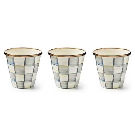 Trio di Vasi Decorativi per Erbe Aromatiche - Design Sterling Check con Finiture Eleganti, Ideali per Coltivare Fresche Spezie in Cucina (3 Pezzi, Firma Esclusiva MacKenzie-Childs)