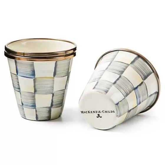 Trio di Vasi Decorativi per Erbe Aromatiche - Design Sterling Check con Finiture Eleganti, Ideali per Coltivare Fresche Spezie in Cucina (3 Pezzi, Firma Esclusiva MacKenzie-Childs)